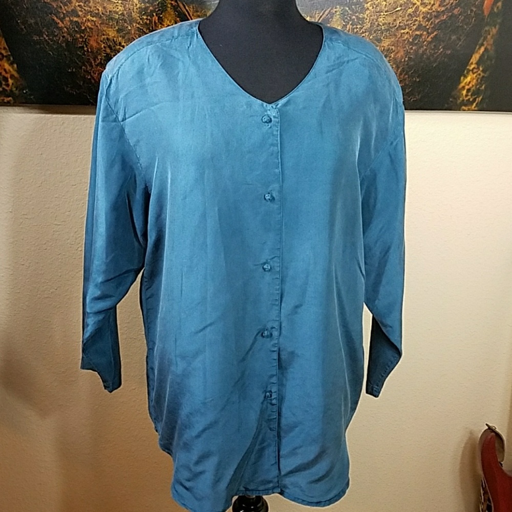 💖Blue 100% Silk Blouse Sz Med
